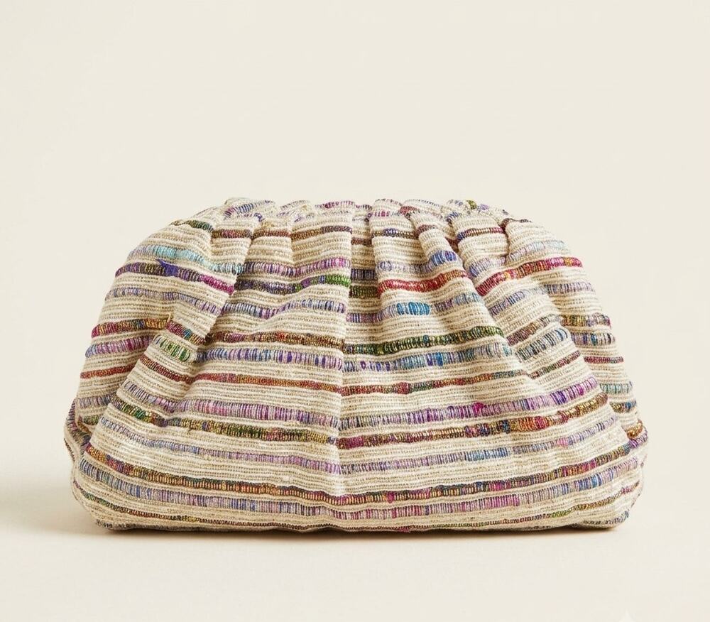 Tuckernuck Rainbow Metallic Stripe Tweed Clutch Slouchy Evening Cloud Pouch NEW
